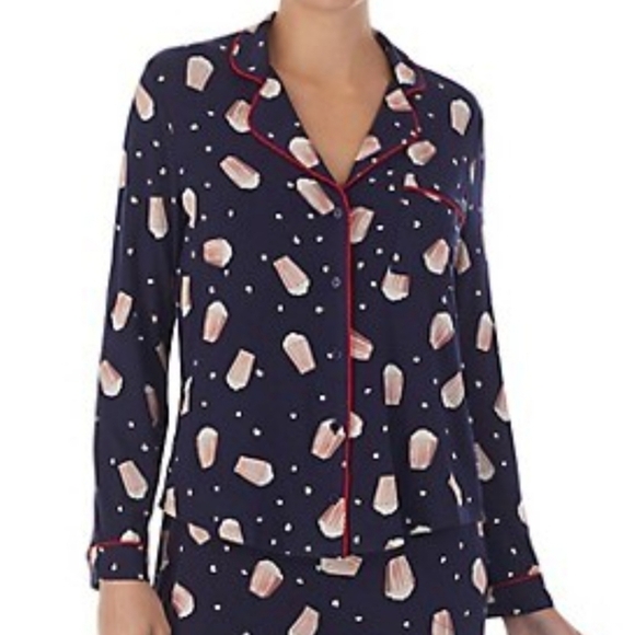 Kate Spade New York Notch Collar Pajama Top Novelty Print Popcorn Theme - Picture 1 of 7